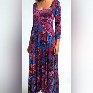 Free People Purple and Blue Floral Long Sleeve Dress